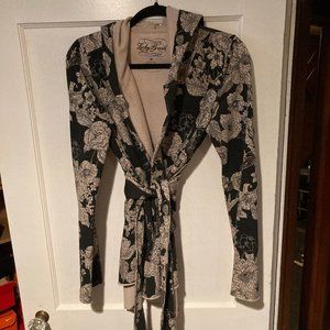 Lucky Brand Kimono Wrap Hoodie Medium Leopard